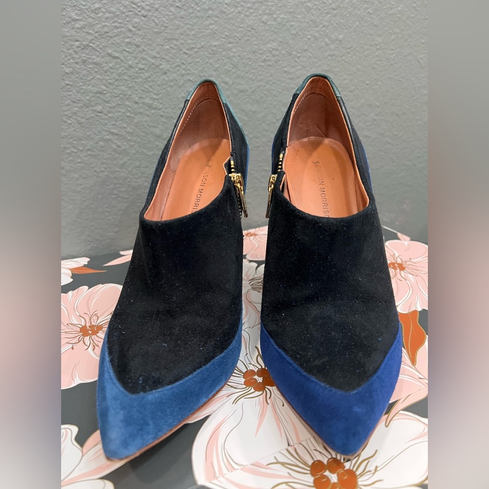Sigerson Morrison Blue/Blk/Green Suede Pointed Bootie Sz 9